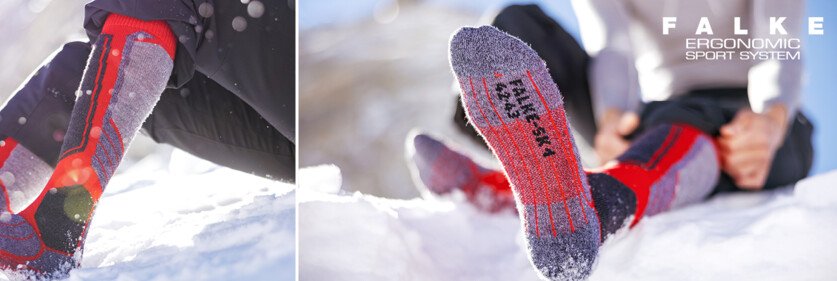 Skisocken der Marke Falke im Schnee | © FALKE