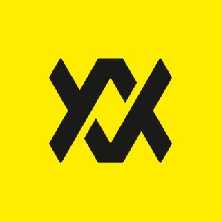 Black logo on a yellow background.