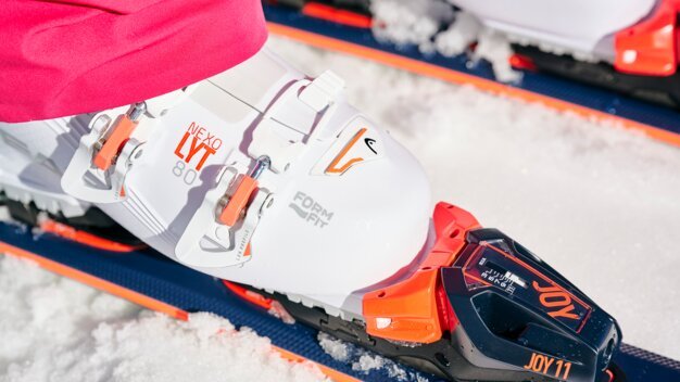 Ski boot in ski binding