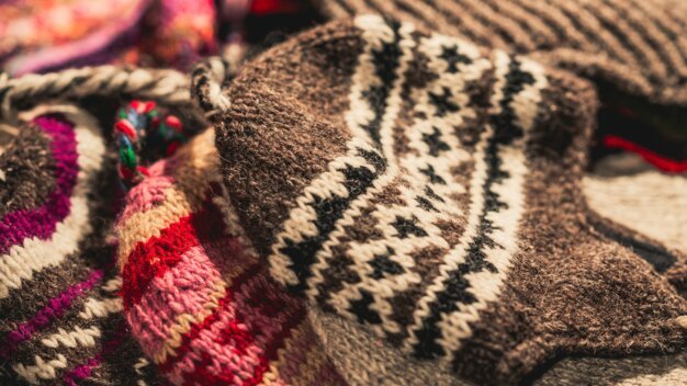 Close-up of knitted wool hats