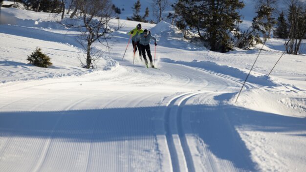 Zwei Langläufer auf einer präparierten Loipe im Schnee. | © Fischer Sports GmbH