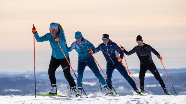 Group of four cross-country skiers on a snowy trail. | © Fischer Sports GmbH