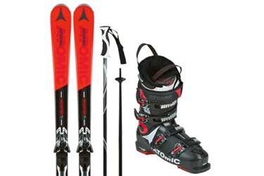 Ski-Ausrüstung: Atomic Ski, Skistöcke und Skischuhe