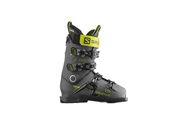 Chaussure de ski Salomon S Pro, grise et jaune.