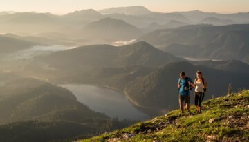 Randonneurs en montagne avec un lac en arrière-plan. | © © Niederösterreich-Werbung/ Robert Herbst
