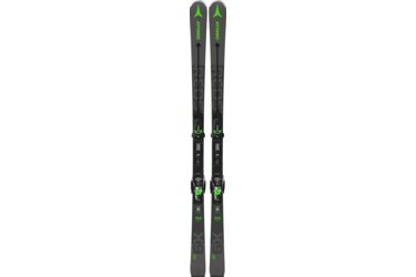 A pair of Atomic Redster X9 WB skis with bindings mounted.