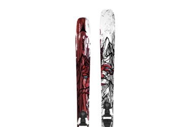 Une paire de skis Atomic présentant un design abstrait et coloré.