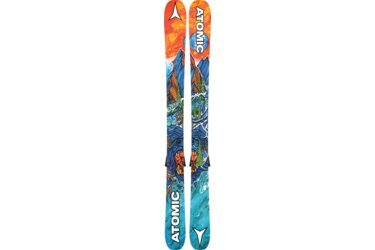 Skis Atomic avec motif de montagne et de loup
