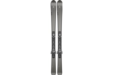 Une paire de skis Atomic Volant 7000 gris avec fixations.