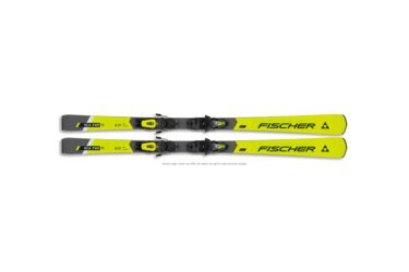 Pair of yellow Fischer RC4 PWR TI skis