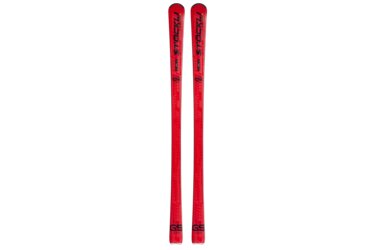 Une paire de skis Stöckli Laser GS rouges.