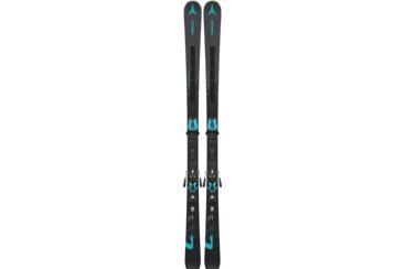 Ein Paar Atomic Redster Ski mit Bindungen
