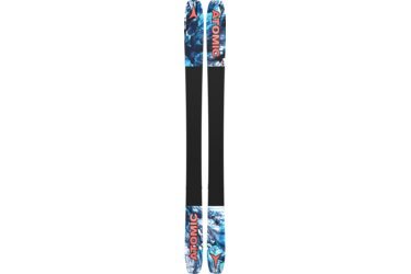 Atomic skis with blue pattern and red logo