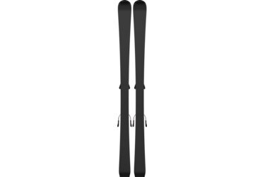 Paar schwarze Skier mit Bindungen.