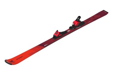 Roter Atomic Ski mit Bindungen