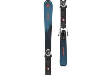 A pair of Atomic skis, blue with orange accents.