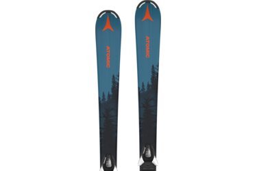 A pair of Atomic skis with a forest design.