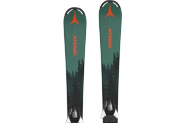 Pair of Atomic skis with forest print.