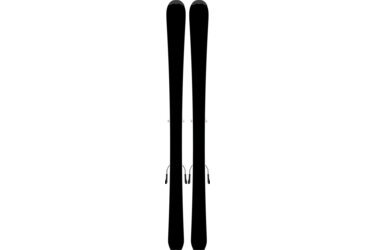 Une paire de skis avec des fixations sur un fond noir.