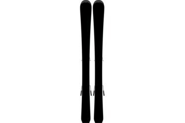 Deux skis avec fixations sur fond noir.