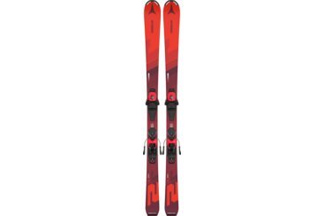 Rotes Atomic Redster J2 Ski-Paar mit Bindungen