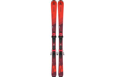 Rotes Atomic Redster J2 Ski-Paar mit Bindungen