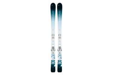 A pair of Head Pure Joy skis with bindings.