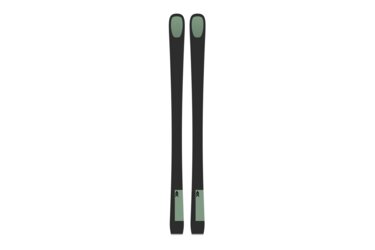 Deux skis côte à côte, noirs avec des accents verts.