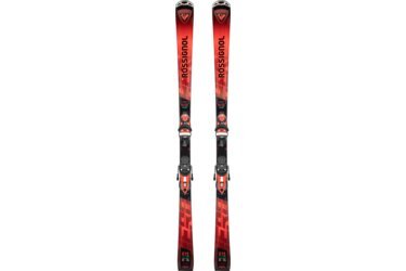 Paire de skis Rossignol E15 rouges avec fixations