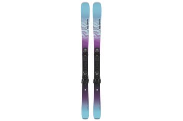 Ein Paar Salomon Stance 80 Ski mit Bindungen.