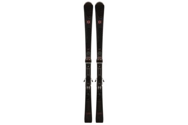 A pair of black Völkl Flair SC Carbon skis with bindings