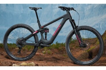Black mountain bike with pink accents.