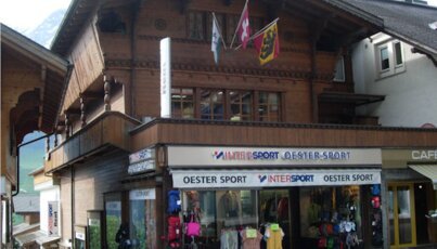 Wooden building with Intersport Oester Sport store