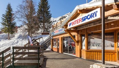 Intersport store in snowy mountain setting