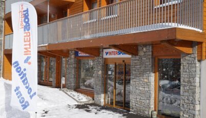Exterior of an Intersport store in winter.
