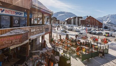 Ski resort with shops and restaurants