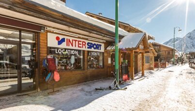 Exterior view of an Intersport store in winter.