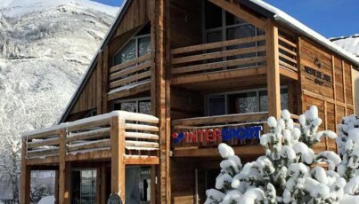 Inter Sport store in the mountains during winter.