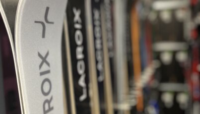 Lacroix skis on a shelf