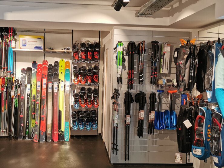 Ski equipment in store